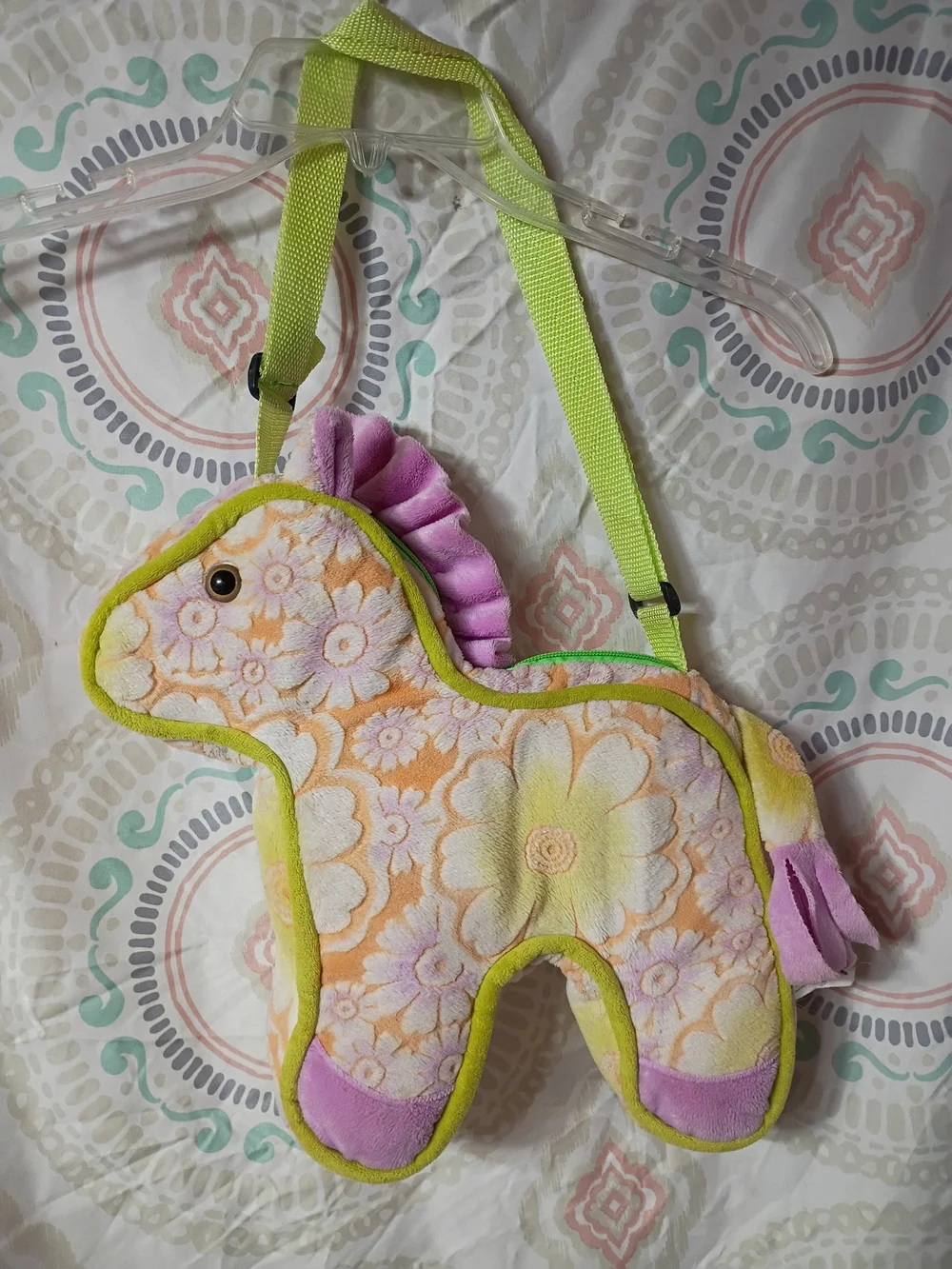 Kellytoy Floral Pony Plush Crossbody Bag - Pink & Yellow
